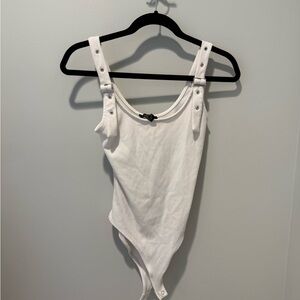 Forever 21 White Ribbed Bodysuit